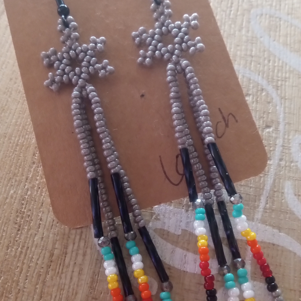Beaded Dangle Earrings with Multicolor Accents